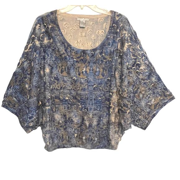 Alberto Makali 3D Sweater Womens XL Blue & Gold Dolman Sleeve Wool Blend Artsy - Picture 1 of 7